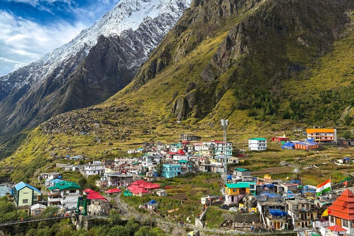 Badrinath town at the end of the Char Dham Yatra route
